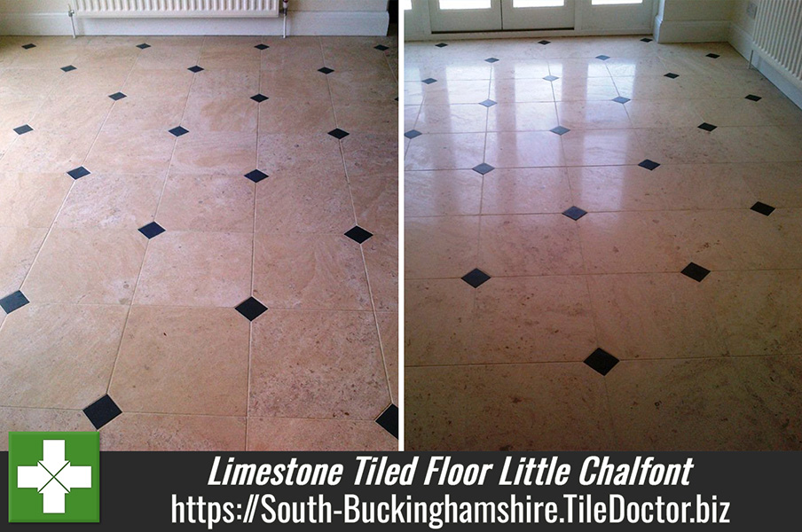 Limestone Tiled floor cleaned and polished in Little Chalfont