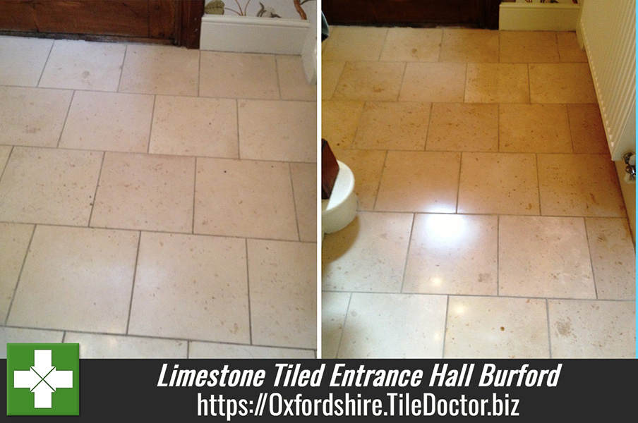 Limestone Tiled Entrance Hall Cleaned in Burford