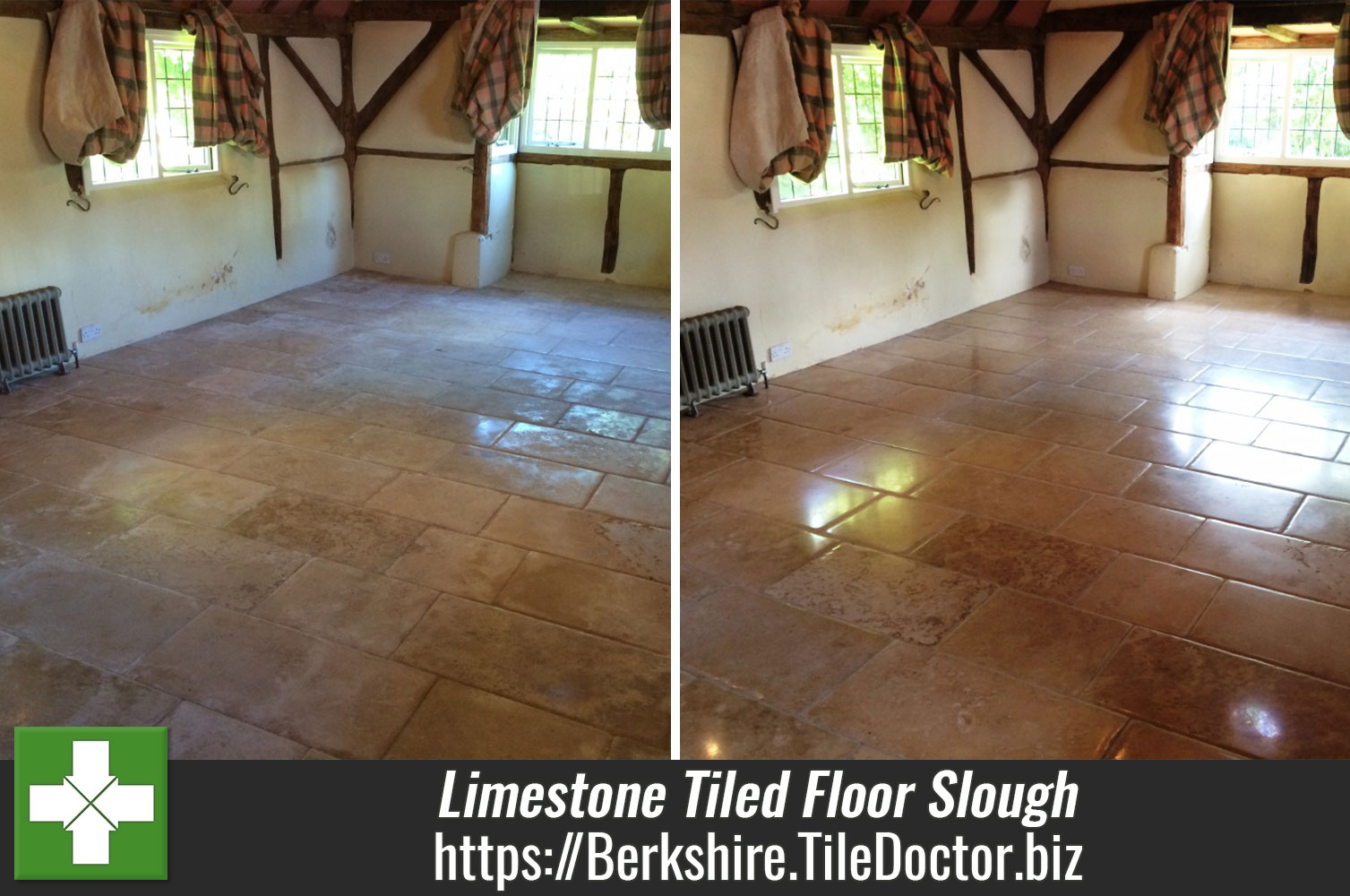 Stained Limestone Tiled Floor Stripped and Sealed in Slough