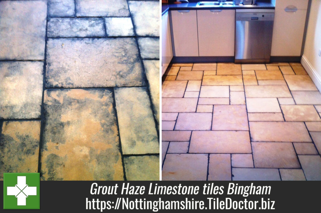 Grout Haze on honed Limestone tiles in Bingham