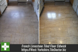 French Limestone Tiled Floor Cleaned and Polished in Eldwick