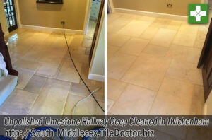 Limestone Tiled Hallway Floor Before After Cleaning Twickenham