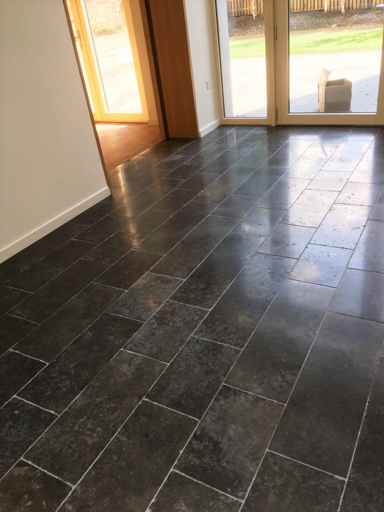 Scratched Black Limestone Floor After Burnishing Godalming