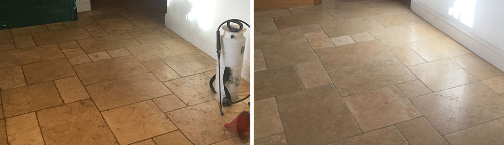 Limestone Tiled Floor Before After Cleaning and polishing Yelvertoft