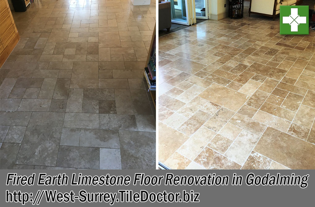 Fired Earth Limestone Floor Before After Renovation Godalming